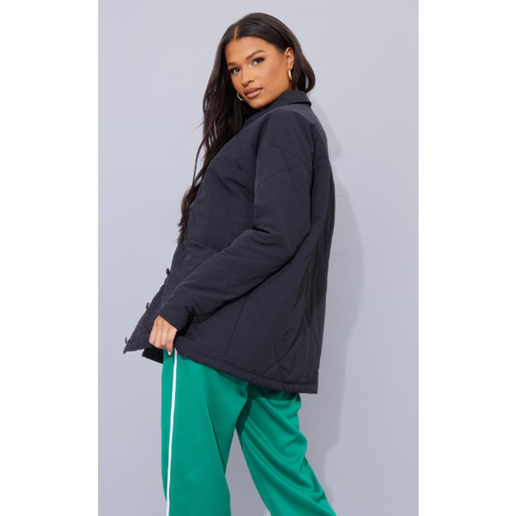 Pretty Little Thing Longline Quilted Shacket, Women's Size 12 US - Black - Picture 2 of 13